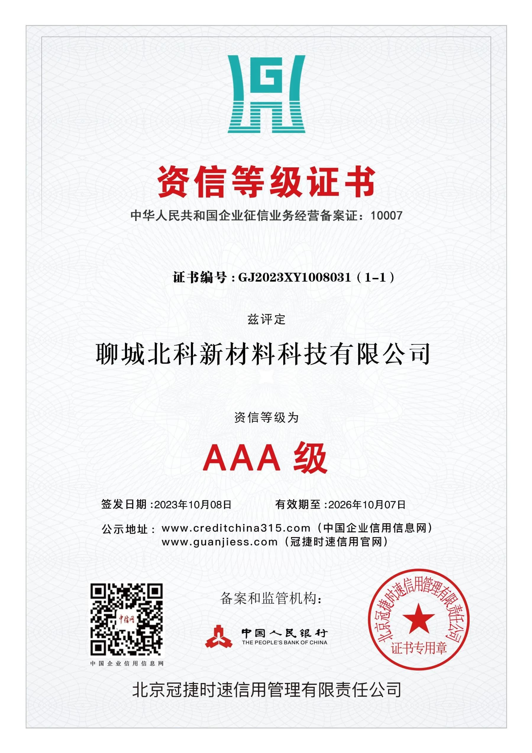 Enterprise credit certificate